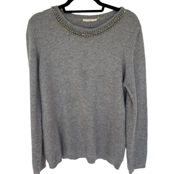 Andy & Lucy women’s gray jeweled neck angora cashmere blend sweater size large - Picture 1 of 5